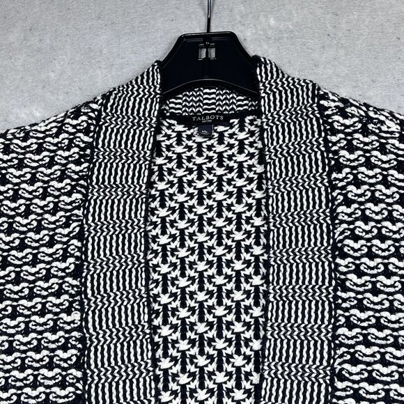 Talbots Sweater Womens M Petite Black White Heavyweight Open Front Cardigan - Picture 2 of 10
